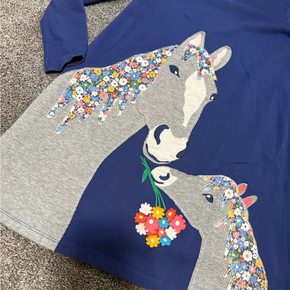 Mini Boden Horse Floral Appliqué Dress Sz 6-7 - Picture 4 of 5